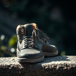 A highly detailed and captivating image of an open shoe placed on a textured surface