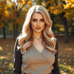 A beautiful Russian woman, aged 35 to 45, exuding elegance and charm