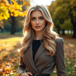 A beautiful Russian woman, aged 35 to 45, exuding elegance and charm