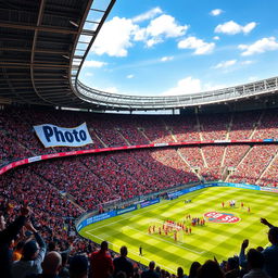A vibrant and dynamic scene of a football stadium filled with excited fans