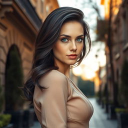 A graceful Russian woman, aged 35 to 45, embodying beauty and sophistication
