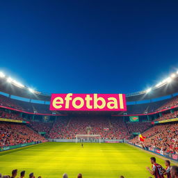 A vibrant and detailed image of a large football stadium filled with cheering fans, capturing the excitement of a live match