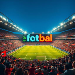 A vibrant and detailed image of a large football stadium filled with cheering fans, capturing the excitement of a live match