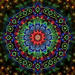 A beautifully intricate mandala design featuring numerological elements, showcasing a harmonious blend of geometric patterns, sacred numbers, and vibrant colors