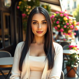 A captivating Russian woman, aged 35 to 45, embodying beauty and elegance