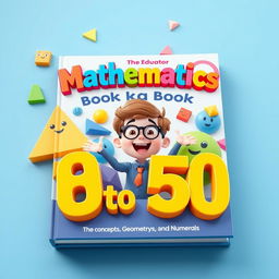 A vibrant and playful book cover for a mathematics book aimed at children, featuring a 3D Pixar-style design