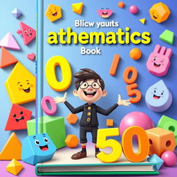 A vibrant and playful book cover for a mathematics book aimed at children, featuring a 3D Pixar-style design