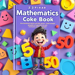 A vibrant and playful book cover for a mathematics book aimed at children, featuring a 3D Pixar-style design