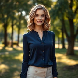 An elegant Russian woman, aged 35 to 45, radiating beauty and sophistication