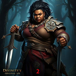 A powerful and striking depiction of an obese African-American Sebille from Divinity: Original Sin 2, showcasing her fiercely determined expression