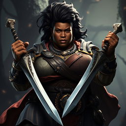 A powerful and striking depiction of an obese African-American Sebille from Divinity: Original Sin 2, showcasing her fiercely determined expression