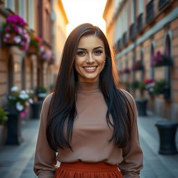 A beautiful Russian woman, aged 35 to 45, exemplifying grace and charm