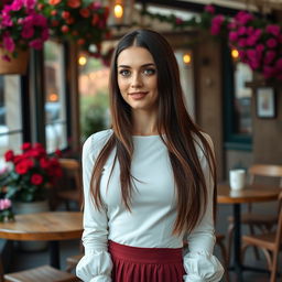 A stunning Russian woman, aged 35 to 45, embodying grace and charm