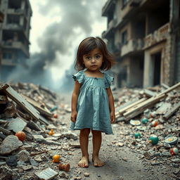 A poignant scene depicting a little girl in war-torn Gaza City