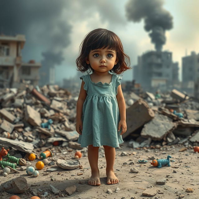 A poignant scene depicting a little girl in war-torn Gaza City