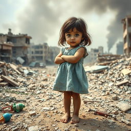 A poignant scene depicting a little girl in war-torn Gaza City
