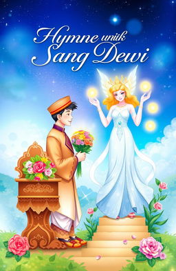 A beautifully illustrated book cover titled 'Hymne untuk Sang Dewi', depicting a romantic and ethereal scene