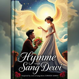 A captivating book cover titled 'Hymne untuk Sang Dewi', inspired by a tale of love transcending worlds