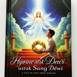 A captivating book cover titled 'Hymne untuk Sang Dewi', inspired by a tale of love transcending worlds
