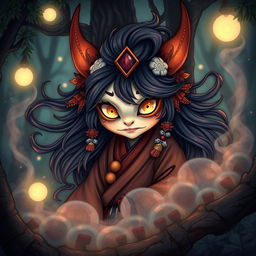 An intricate and captivating depiction of a Japanese Yokai, featuring a whimsical and mystical creature known in folklore