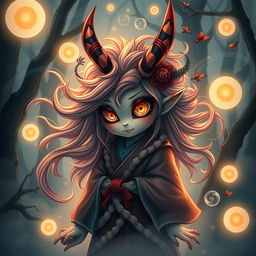 An intricate and captivating depiction of a Japanese Yokai, featuring a whimsical and mystical creature known in folklore