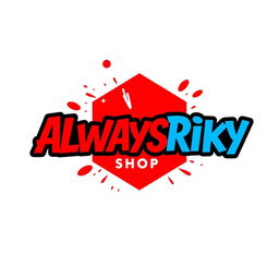 A vibrant and eye-catching logo design for "ALWAYSRIKY SHOP" featuring bold, stylized text in a modern font