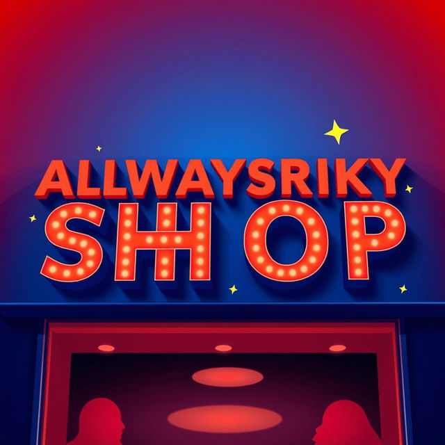 A vibrant shop sign design for "ALWAYSRIKY SHOP" featuring bold letters in a modern font