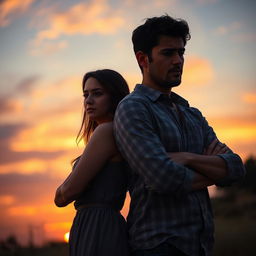 A dramatic scene depicting a couple ending their relationship, with emotional expressions and tension in the air