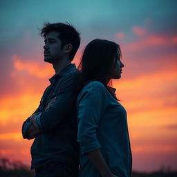 A dramatic scene depicting a couple ending their relationship, with emotional expressions and tension in the air