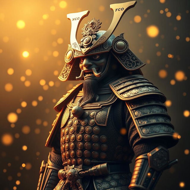 A majestic portrayal of a Yokai adorned in elaborate samurai armor, exuding an air of strength and elegance