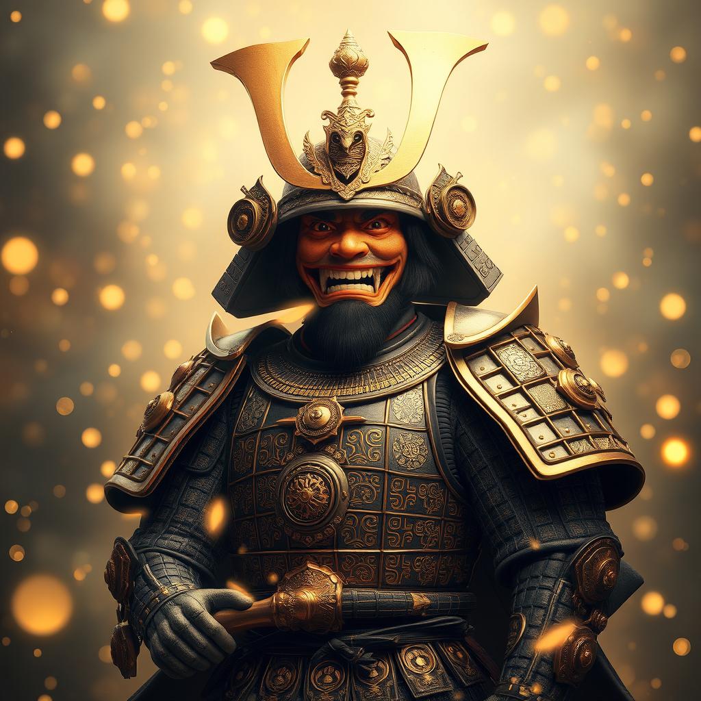 A majestic portrayal of a Yokai adorned in elaborate samurai armor, exuding an air of strength and elegance