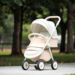 A charming circular baby stroller with curved handles, designed for comfort and style