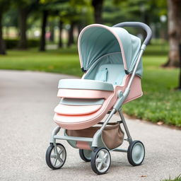A charming circular baby stroller with curved handles, designed for comfort and style