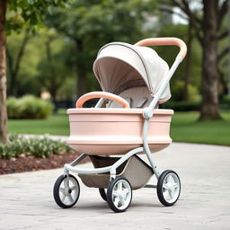 A charming circular baby stroller with curved handles, designed for comfort and style