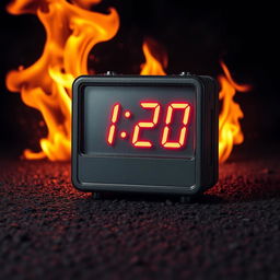 An old square digital clock displaying the time 1:20 with bright red numerals