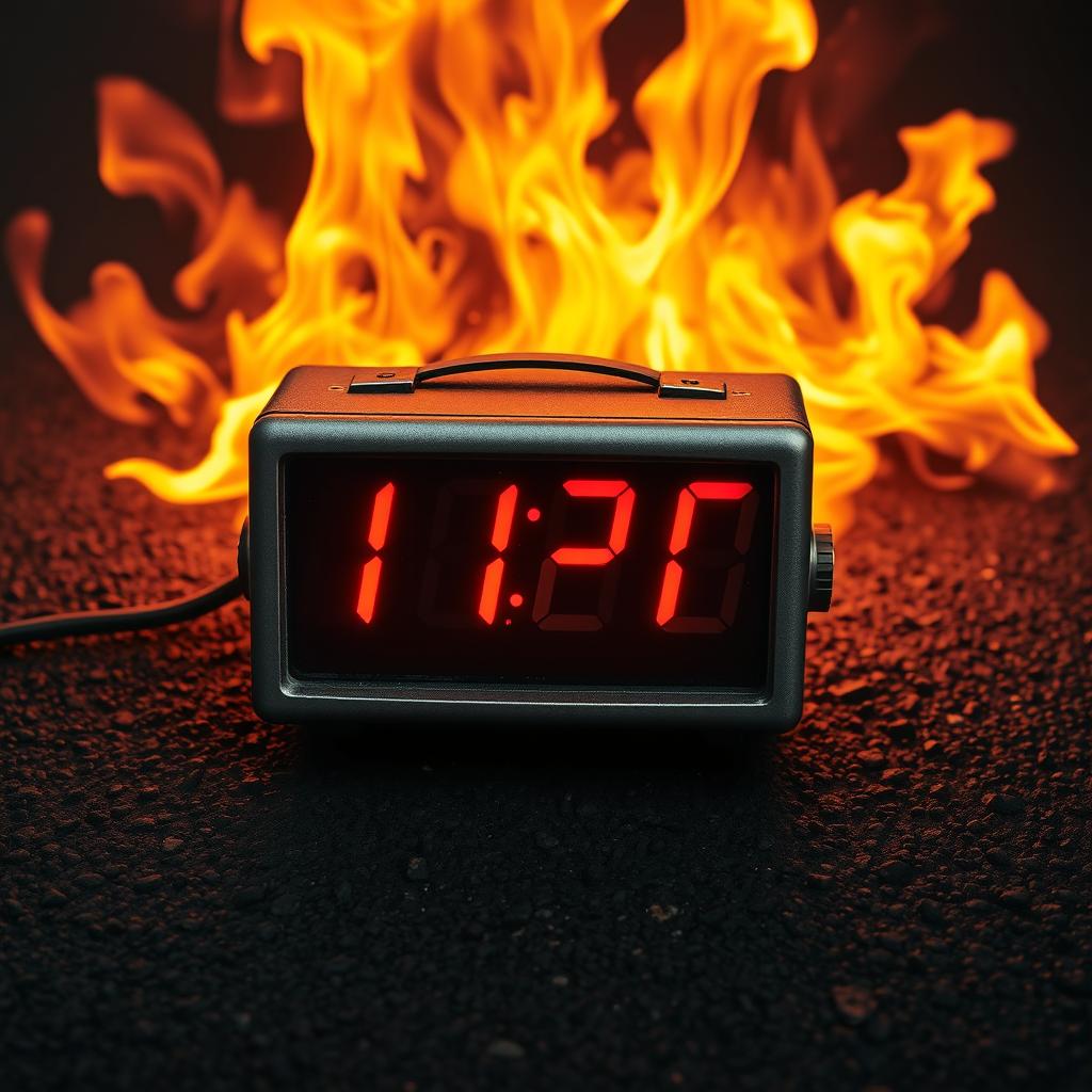 An old square digital clock displaying the time 1:20 with bright red numerals