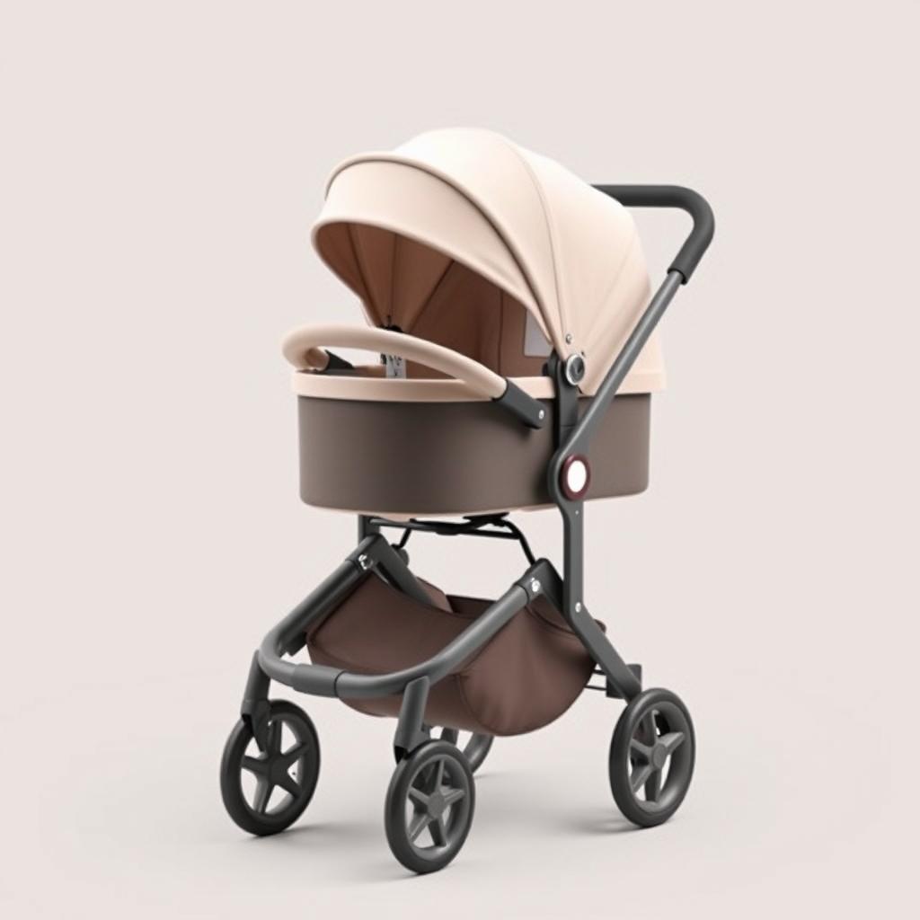 A stylish round baby stroller with no canopy, emphasizing its unique circular design