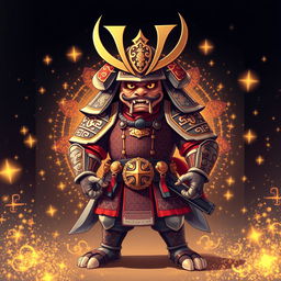 A striking and impressive illustration of a cool-looking Yokai clad in ornate samurai armor, showcasing a blend of traditional Japanese aesthetics and a fantastical design