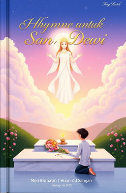 The cover of a novel titled 'Hymne untuk Sang Dewi', featuring a beautifully illustrated romantic scene set in a mystical, serene landscape