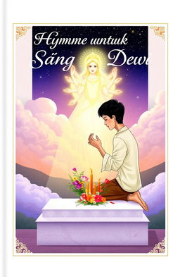 The cover of a novel titled 'Hymne untuk Sang Dewi', featuring a beautifully illustrated romantic scene set in a mystical, serene landscape