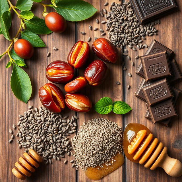 A beautifully styled flat lay photo featuring a variety of healthy ingredients