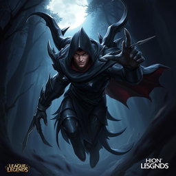 A dynamic and intense character illustration of Talon from League of Legends, showcasing his signature look and swift, stealthy movements
