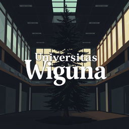 An illustration set in a university classroom building, featuring a modern architectural design with large windows, allowing for natural light to flood in