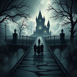 An illustrator's design theme featuring an intriguing bridge leading to a mysterious village of justice