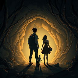 An illustration featuring three figures (two men and one woman) standing back to back, overlooking a small shadow cast on the ground below them