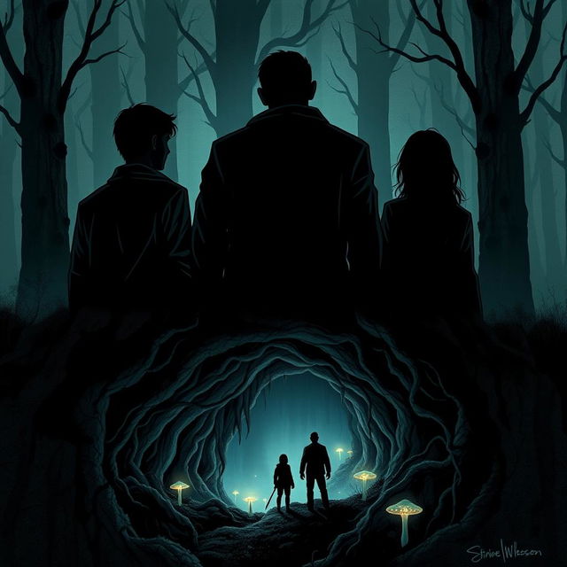 An illustration featuring three shadowy figures (2 males and 1 female) standing with their backs turned