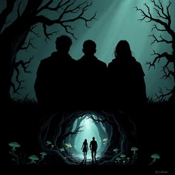 An illustration featuring three shadowy figures (2 males and 1 female) standing with their backs turned