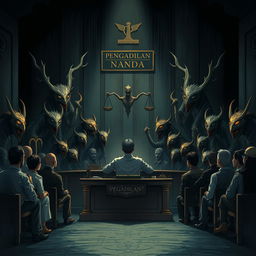 An illustration themed around a 'natural court' scene set in a dark atmosphere during the daytime
