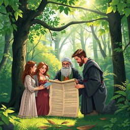 An illustration featuring three people, one woman and two men, gathered around a law professor
