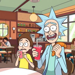 Illustration of Rick and Morty in a cafe shop